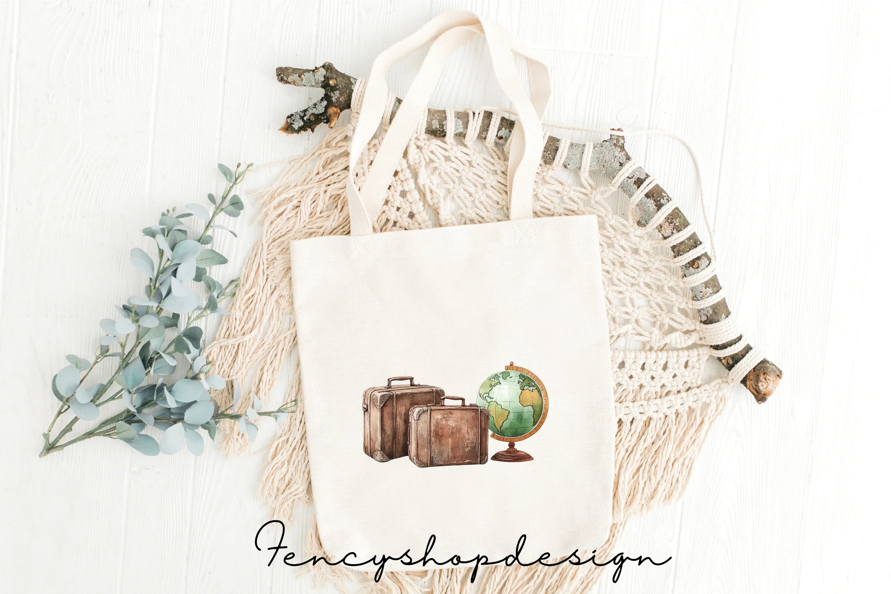 Vintage Travel Suitcase Globe Clipart Bundle