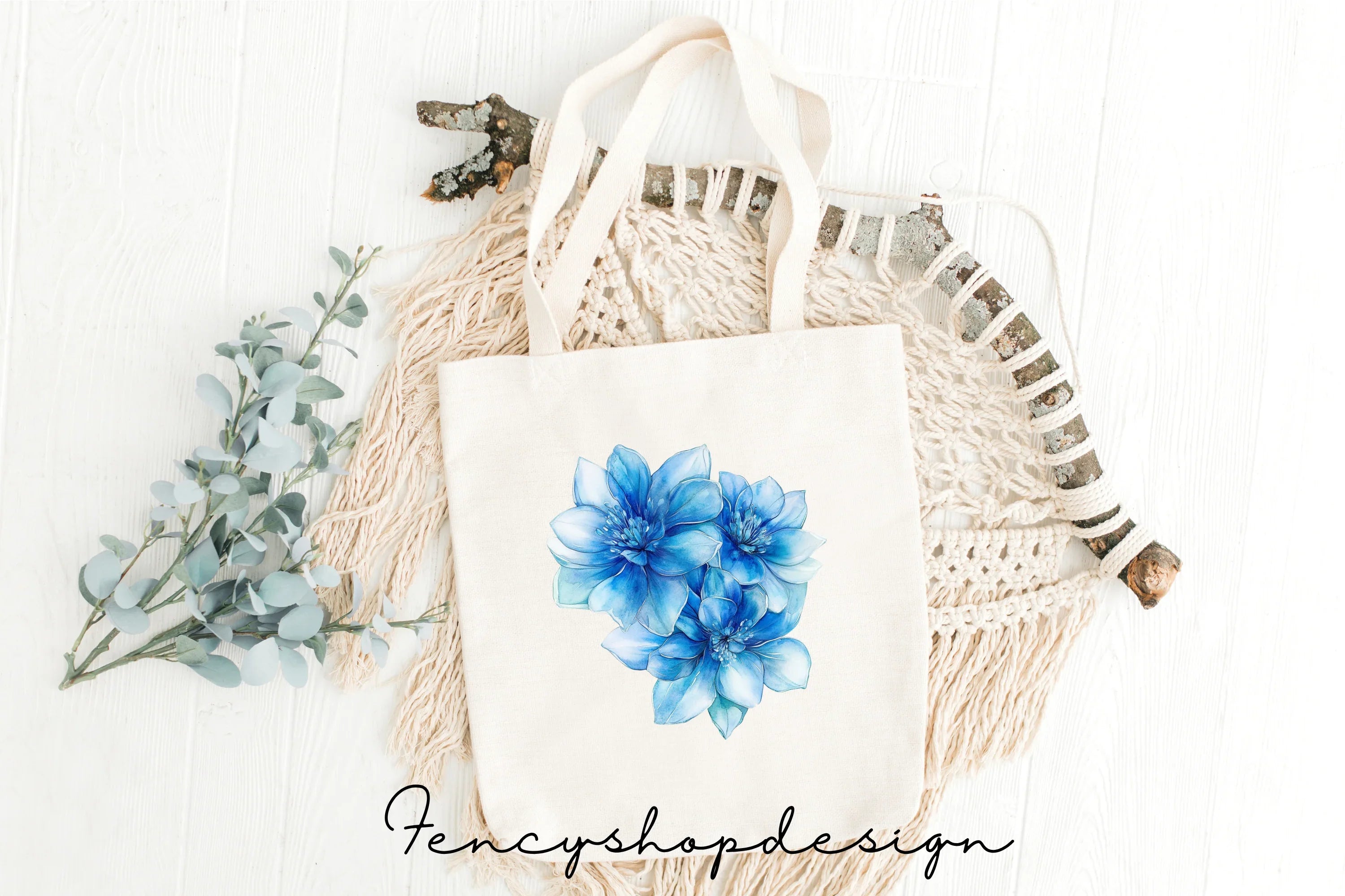 Blue Floral Clipart Bundle