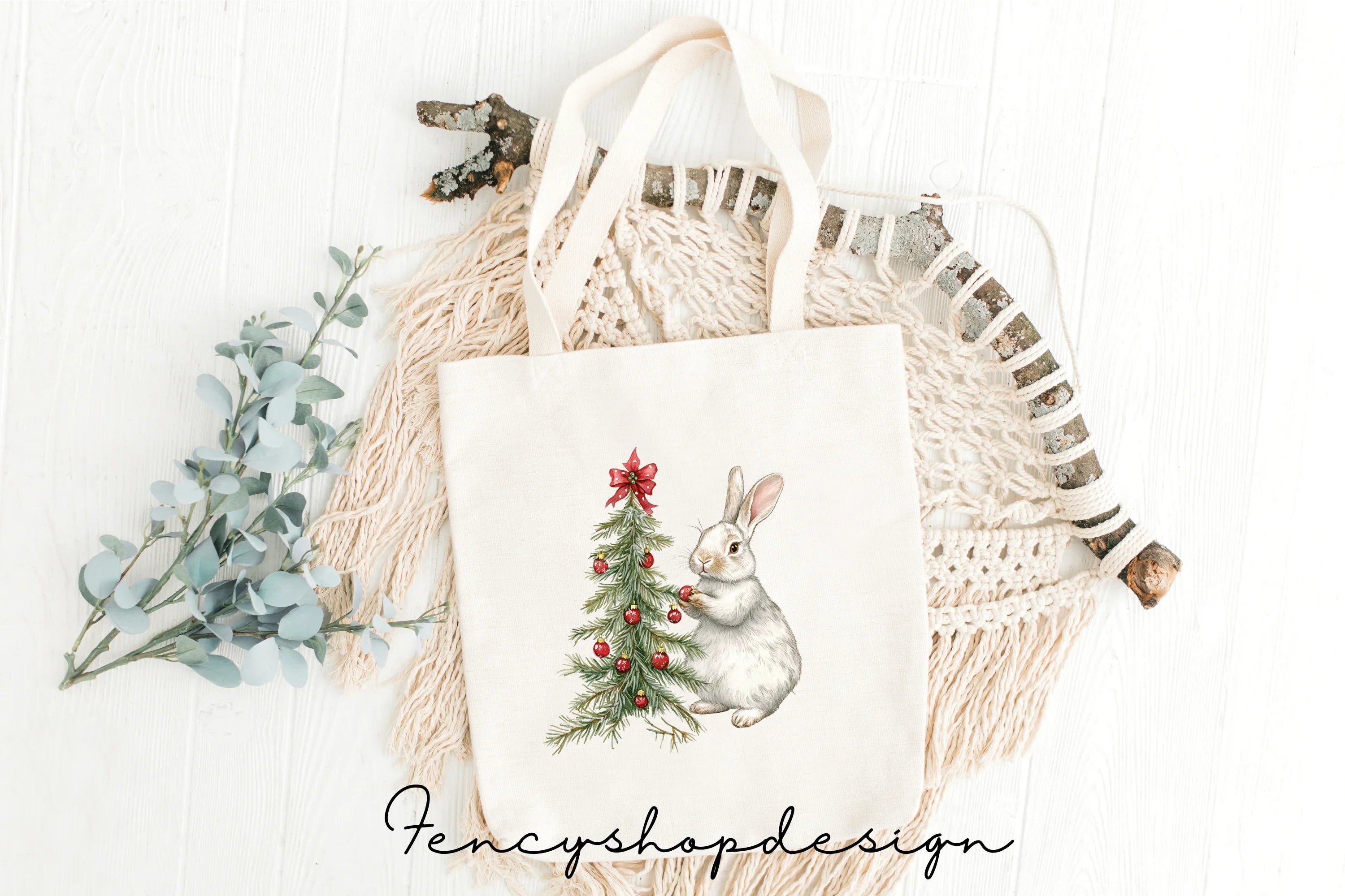 Cute Christmas Bunny Tree Clipart Bundle