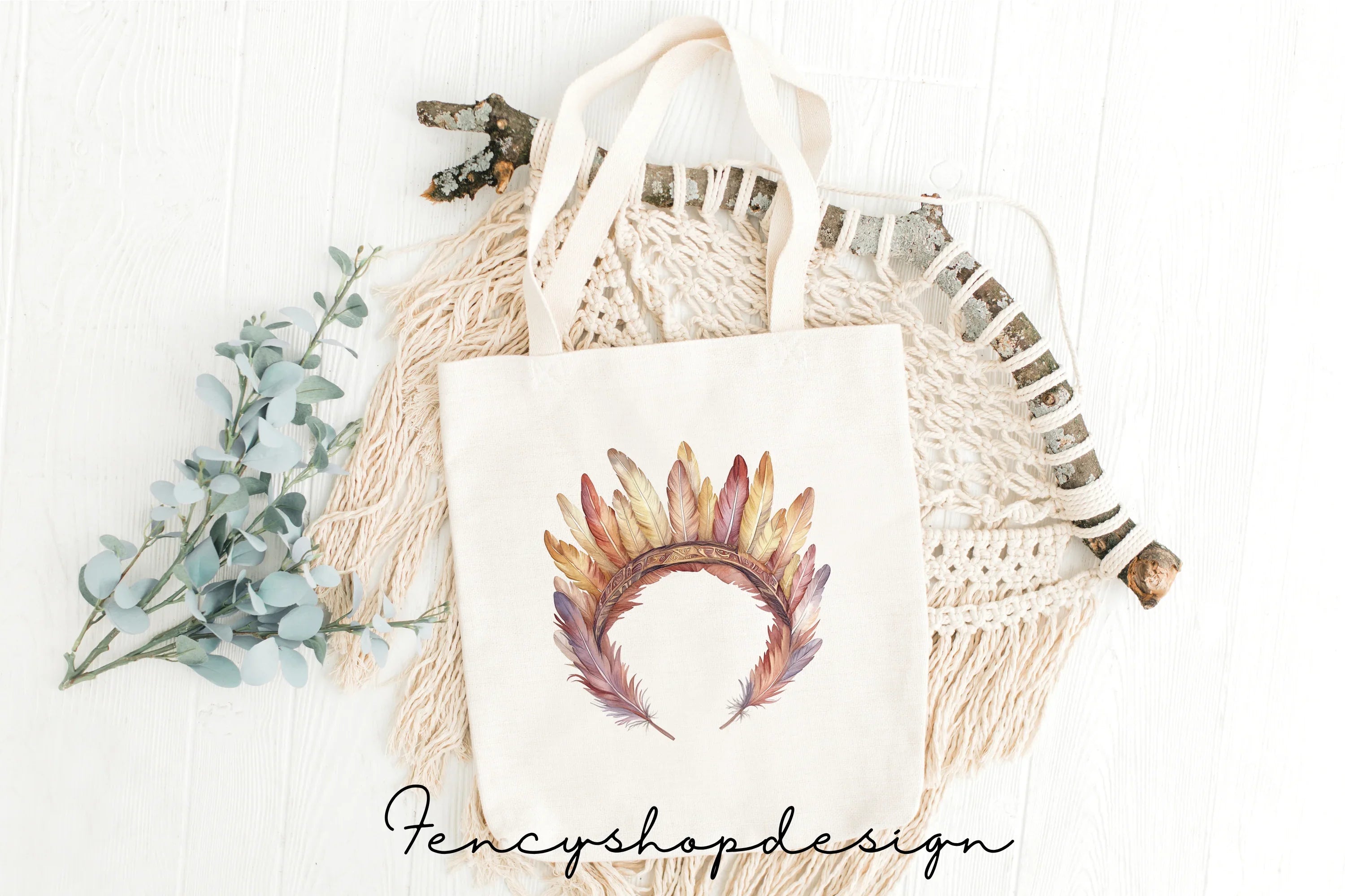 Boho Feather Headdress Clipart Bundle