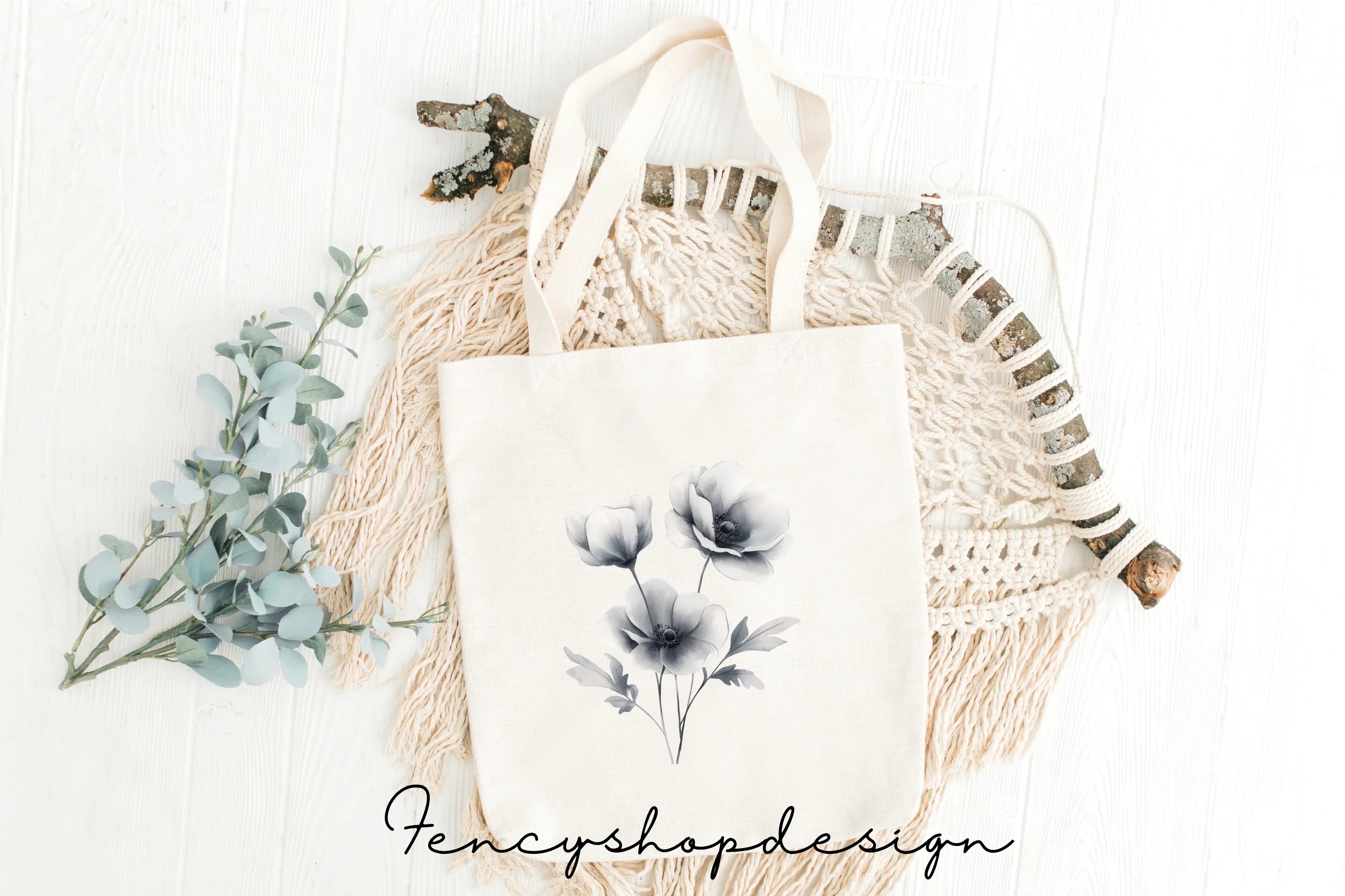 Monochrome Floral Clipart Bundle
