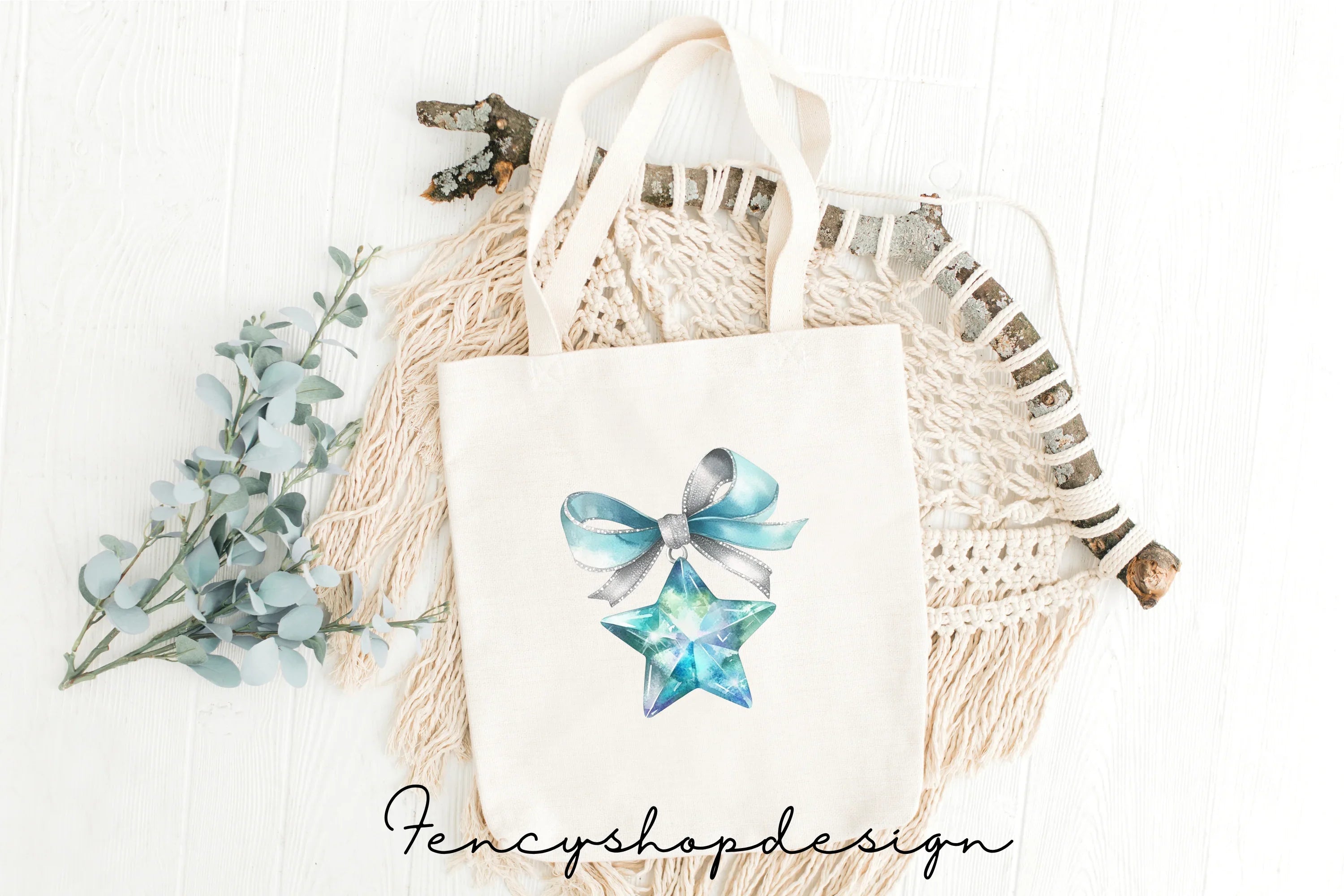 Sparkling Blue Crystal Star Clipart Bundle