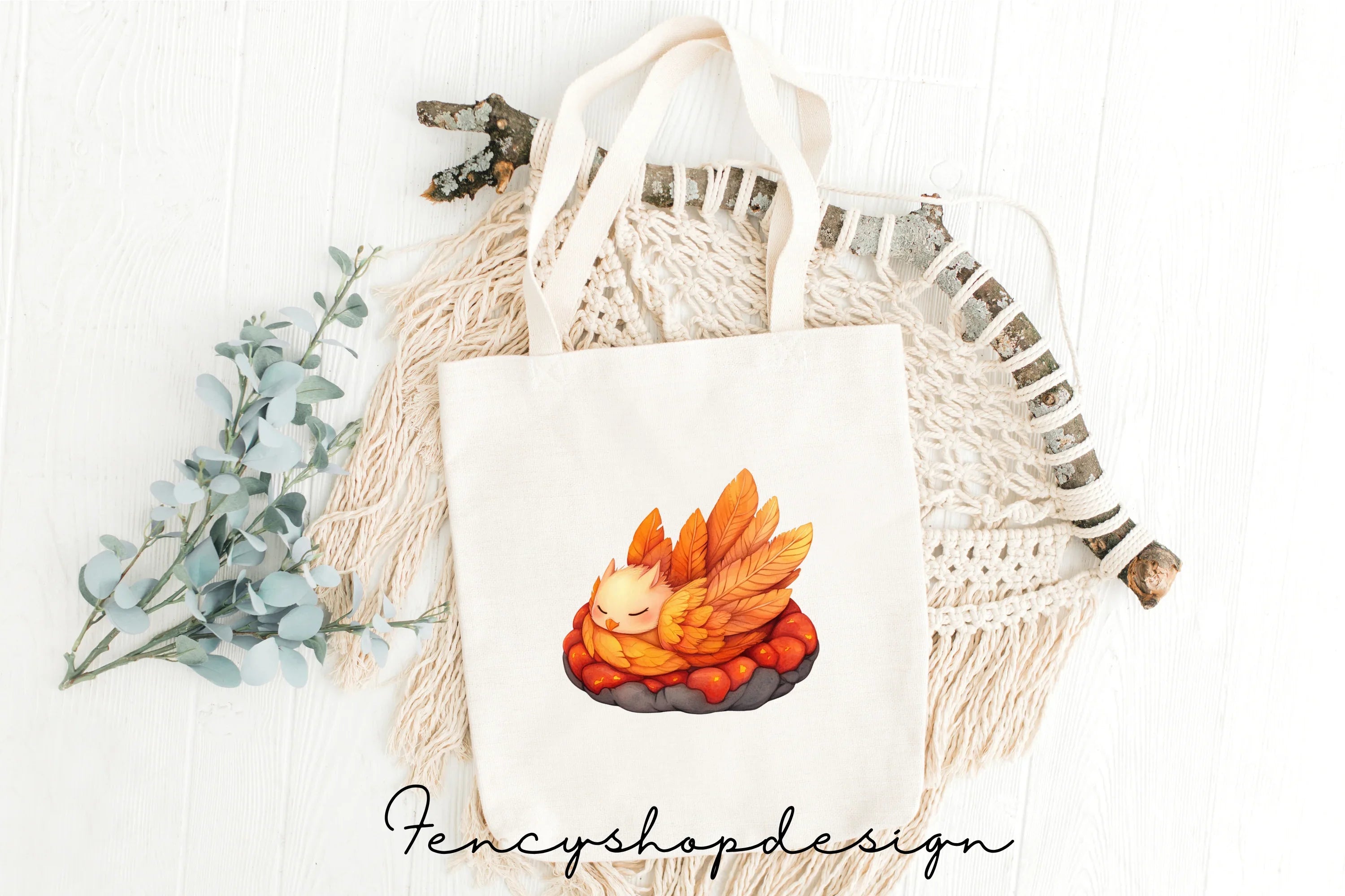 Sleeping Phoenix Chick in Ember Nest Clipart Bundle