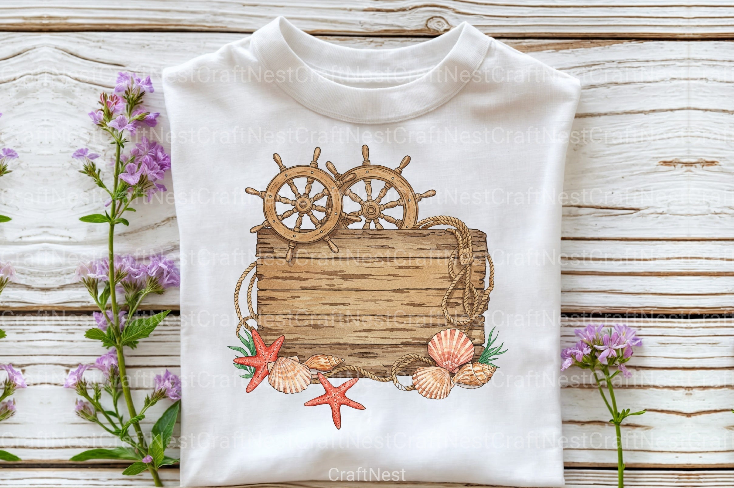 Wooden Board Seashells Clipart Bundle 1 - CraftNest - Digital Crafting and Art