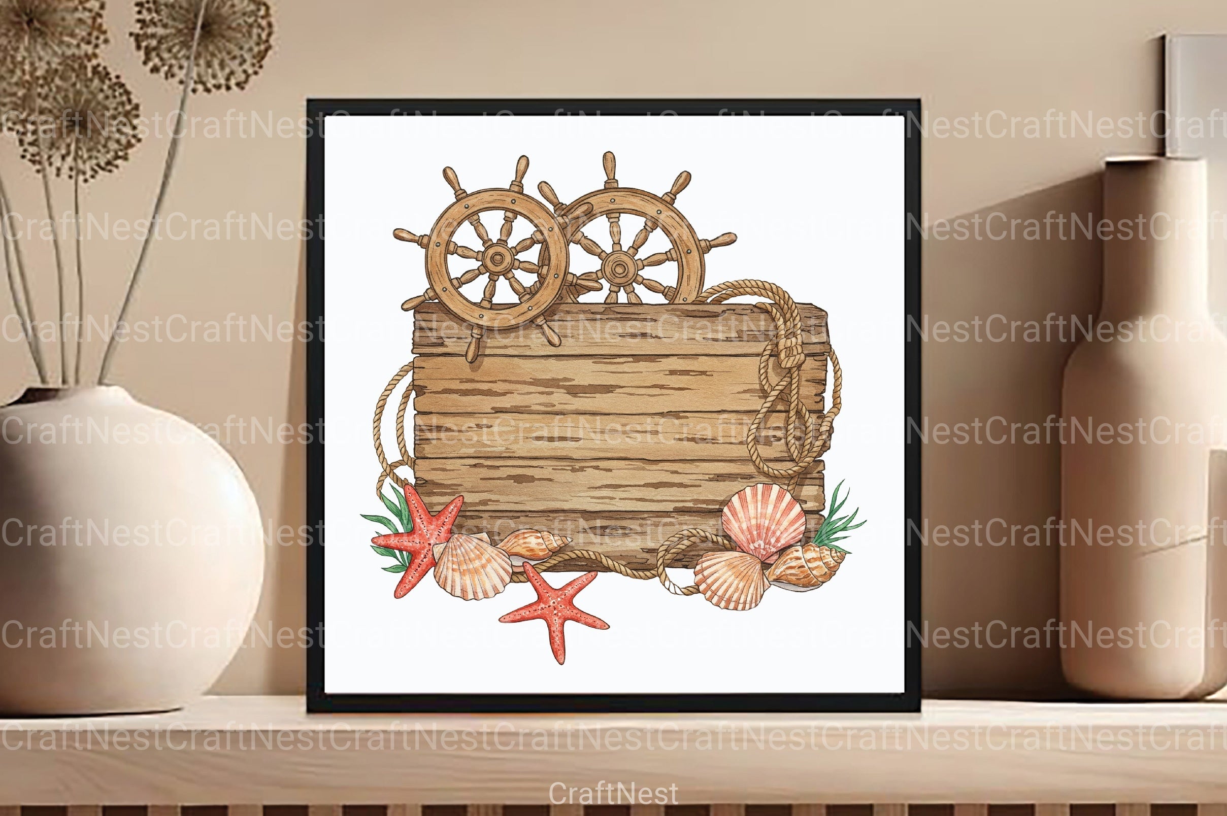 Wooden Board Seashells Clipart Bundle 1 - CraftNest - Digital Crafting and Art