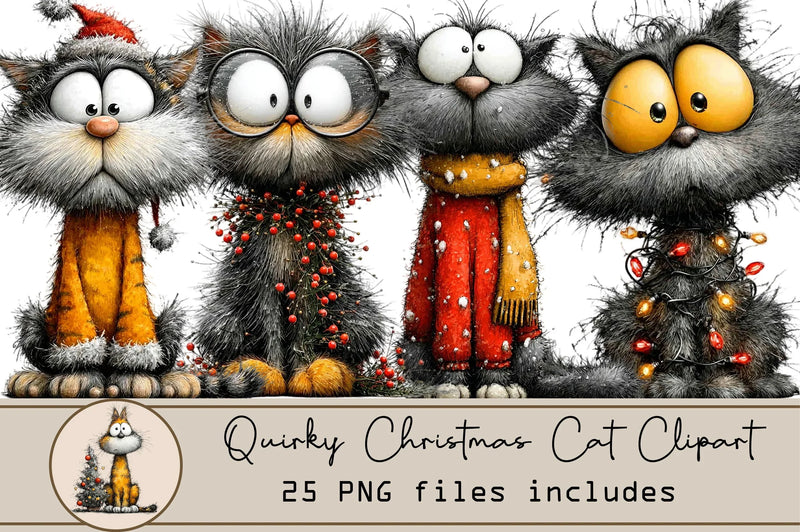Quirky Christmas Cat Clipart Bundle - CraftNest - Digital Crafting and Art