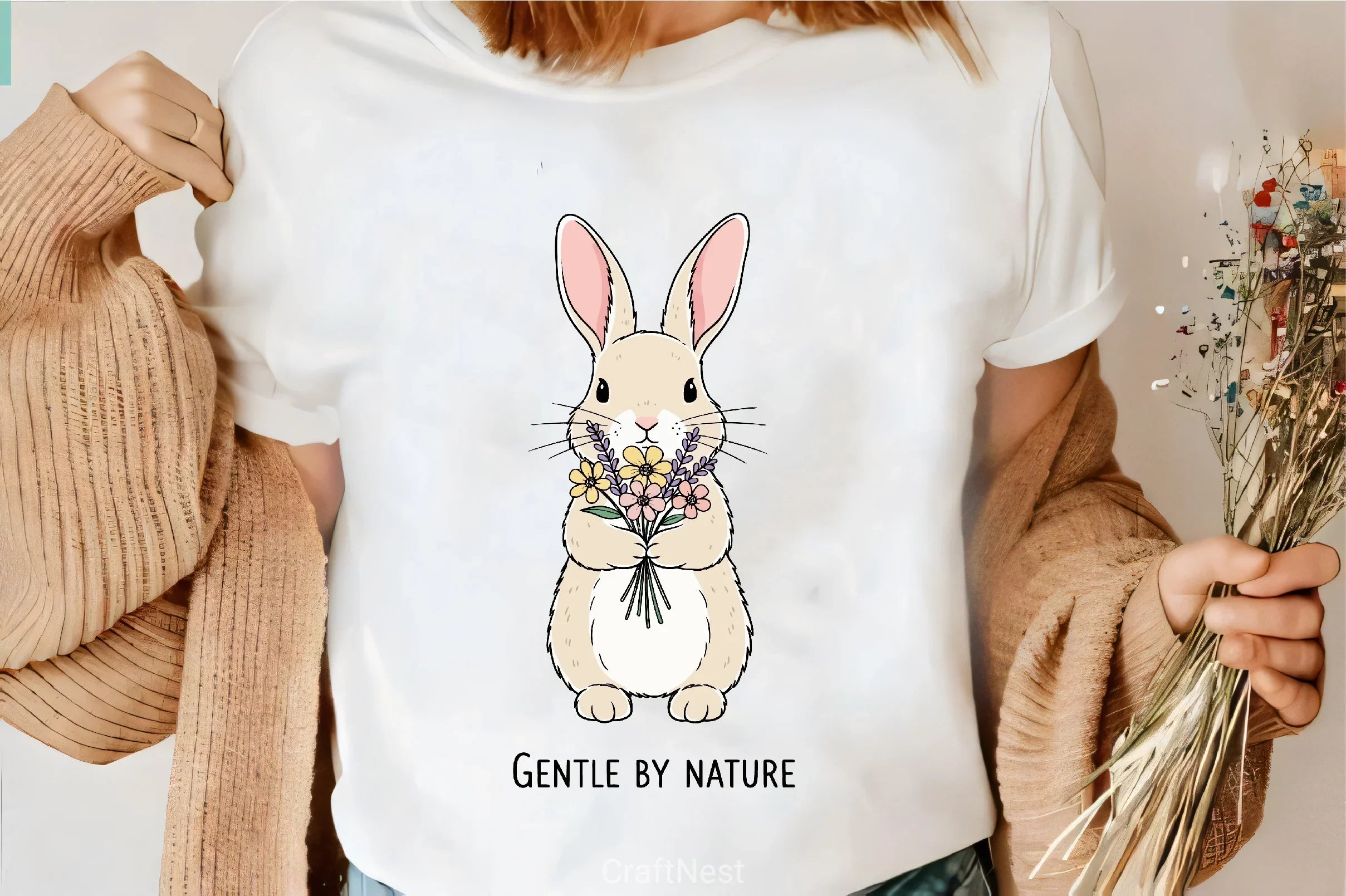 Cute Bunny with Spring Flowers Clipart Bundle 7 - CraftNest - Digital Crafting and Art