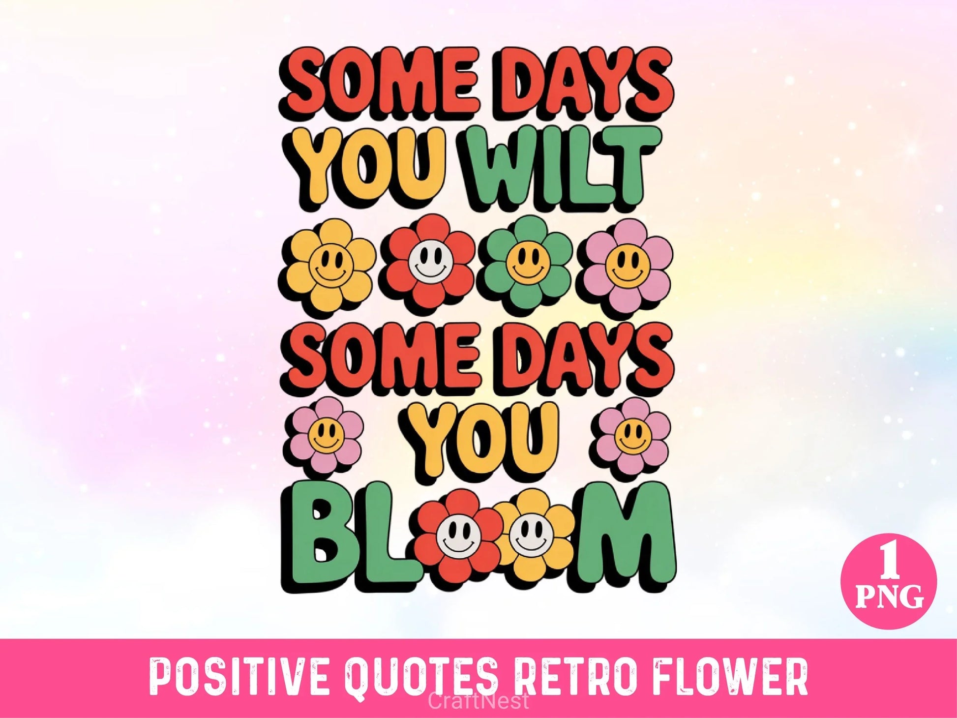 Positive Quotes Retro Flower Clipart Bundle - CraftNest - Digital Crafting and Art