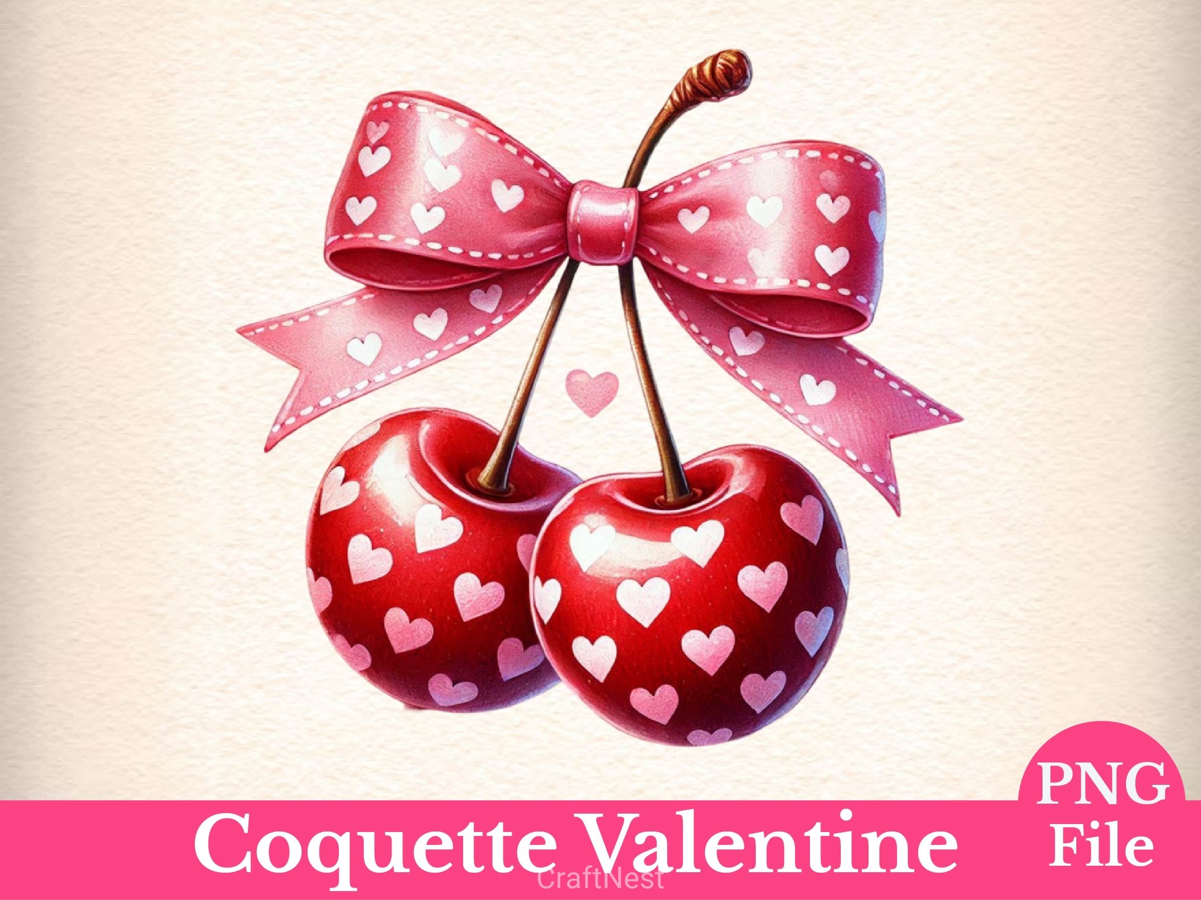 Cherry Love Pink Coquette Valentine Clipart Bundle - CraftNest - Digital Crafting and Art