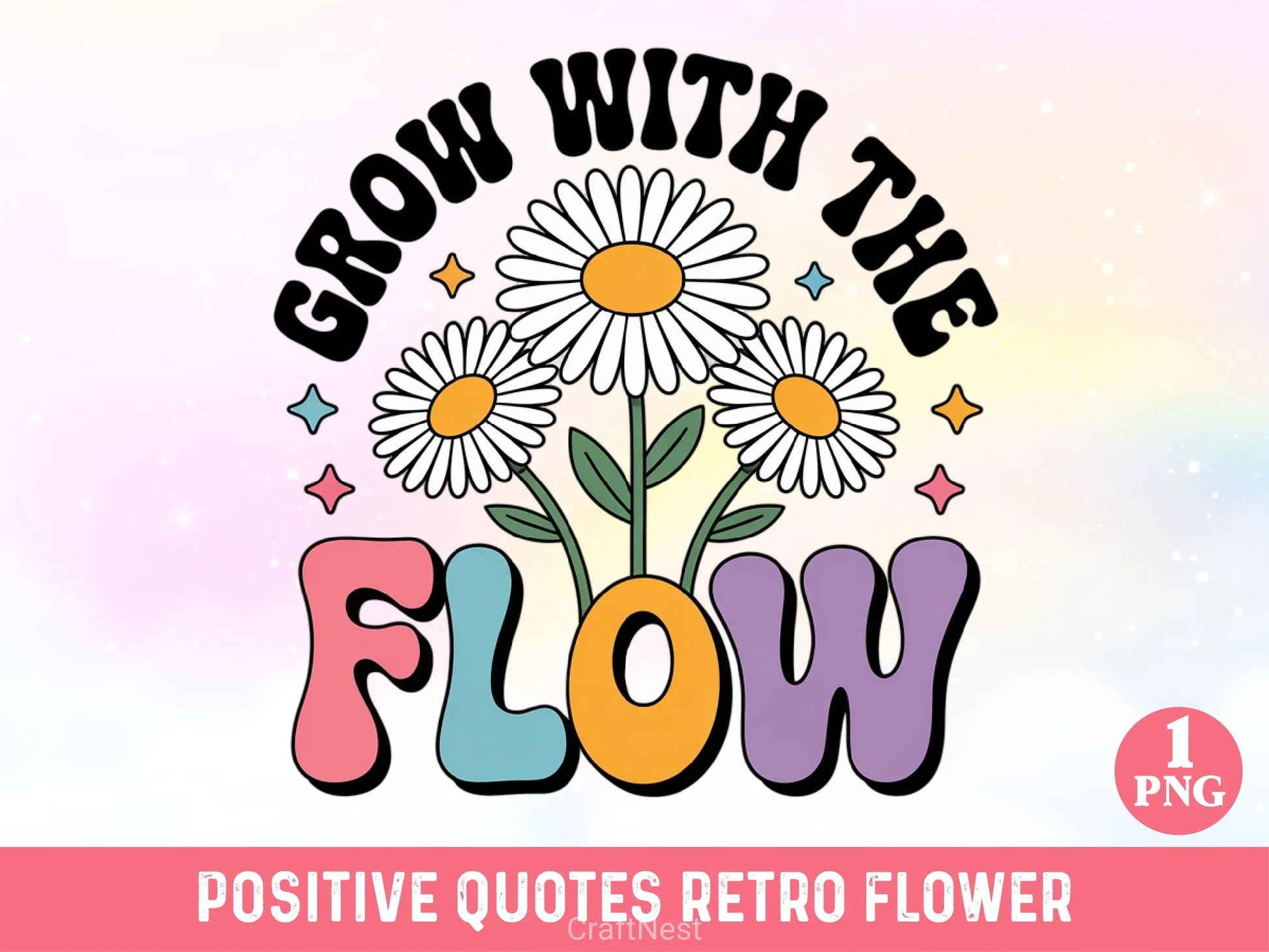 Positive Quotes Retro Flower Clipart Bundle - CraftNest - Digital Crafting and Art