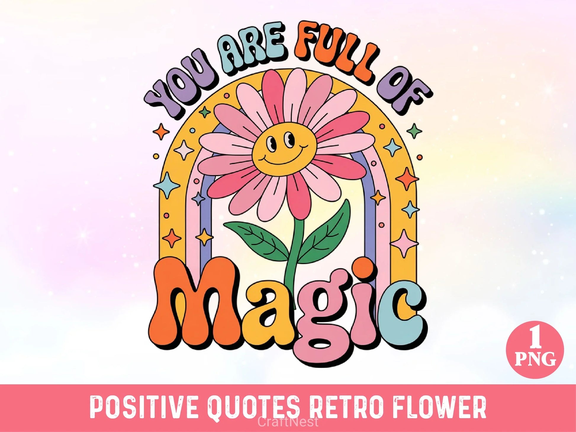 Positive Quotes Retro Flower Clipart Bundle - CraftNest - Digital Crafting and Art