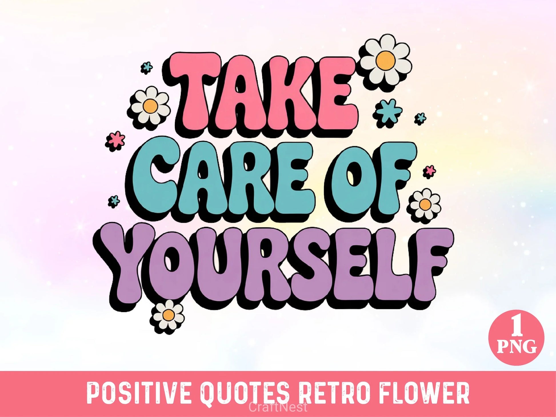 Positive Quotes Retro Flower Clipart Bundle - CraftNest - Digital Crafting and Art