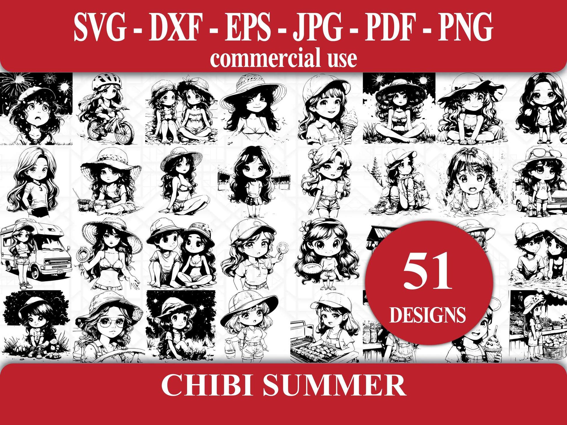 Chibi Summer SVG Bundle - CraftNest - Digital Crafting and Art