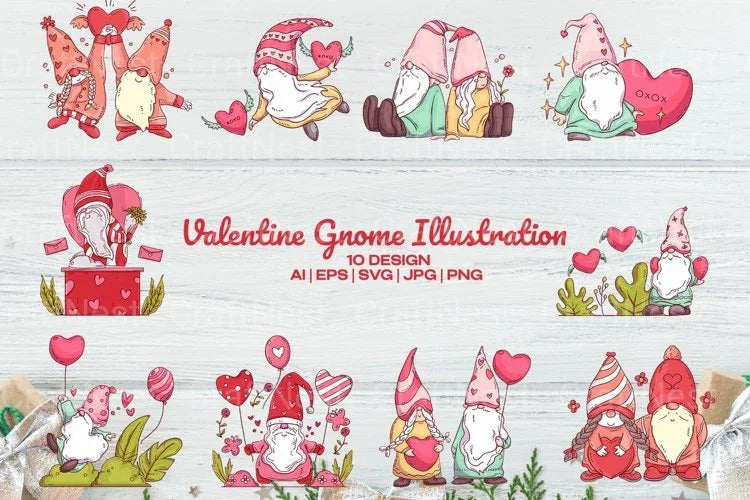 Valentine Gnome Illustration Cute SVG Bundle - CraftNest - Digital Crafting and Art