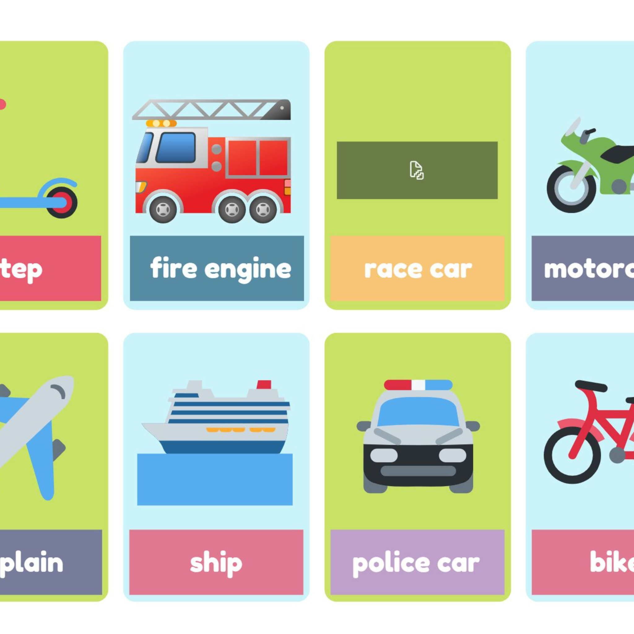 Vehicles Flashcards for Kids