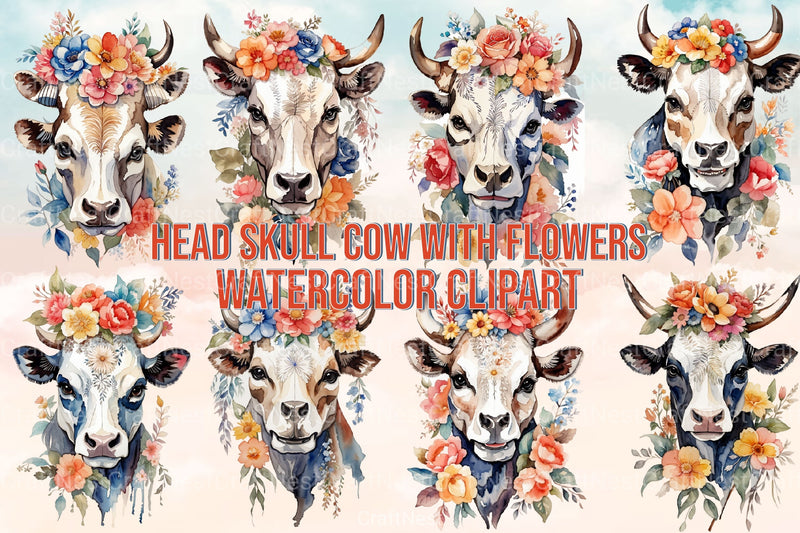 Floral Cow Skull Clipart Bundle - CraftNest - Digital Crafting and Art