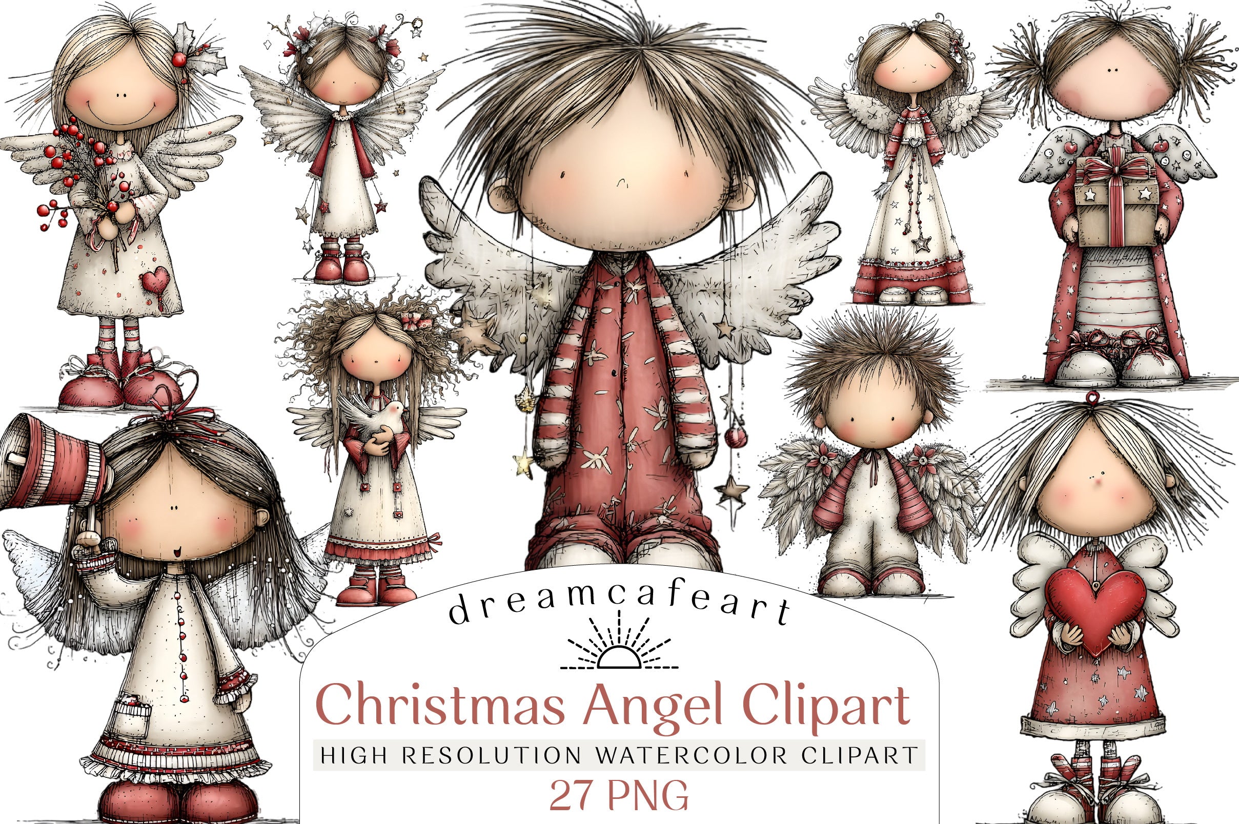 Whimsical Christmas Angel Clipart Design Bundle