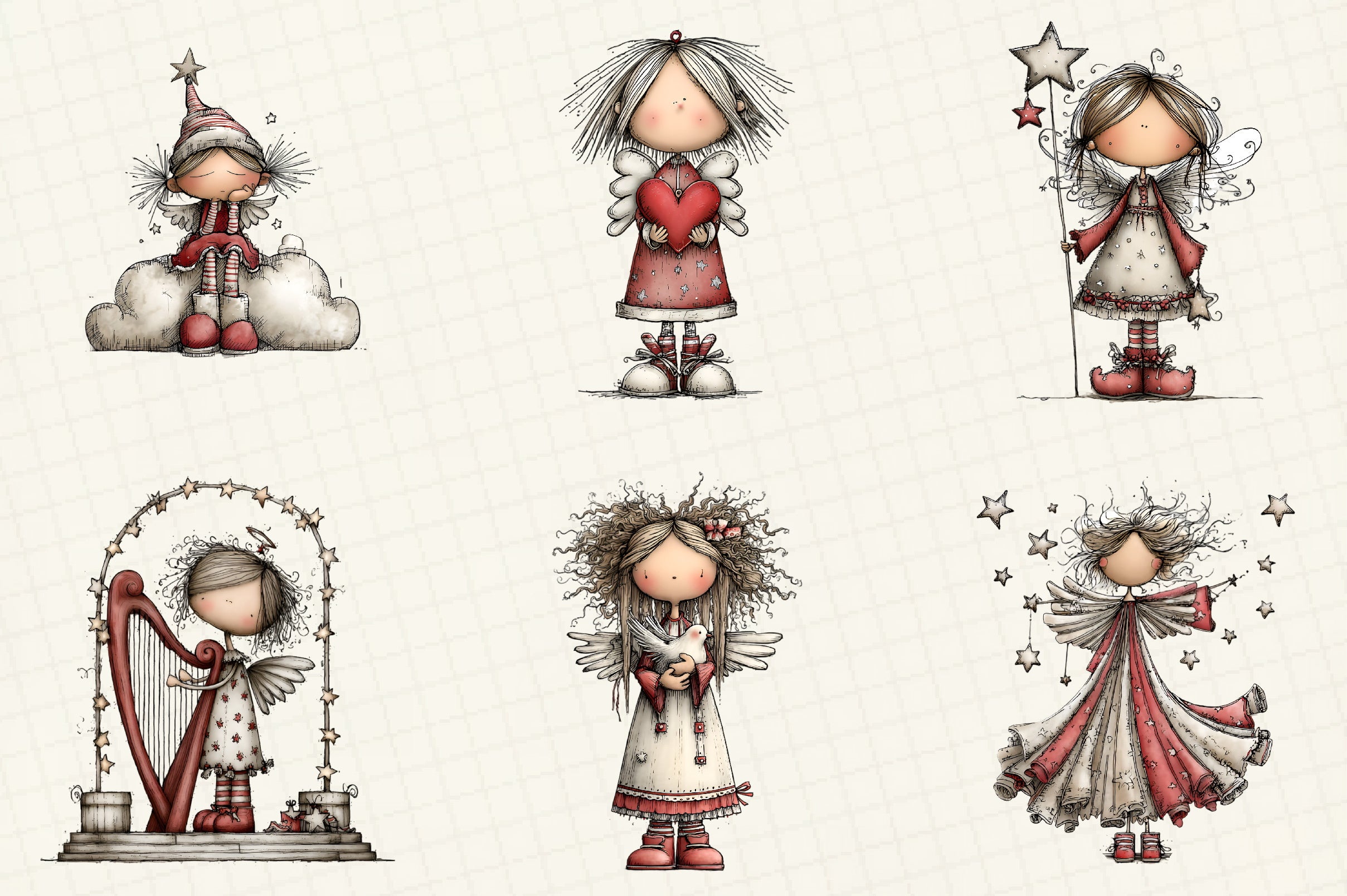 Whimsical Christmas Angel Clipart Design Bundle