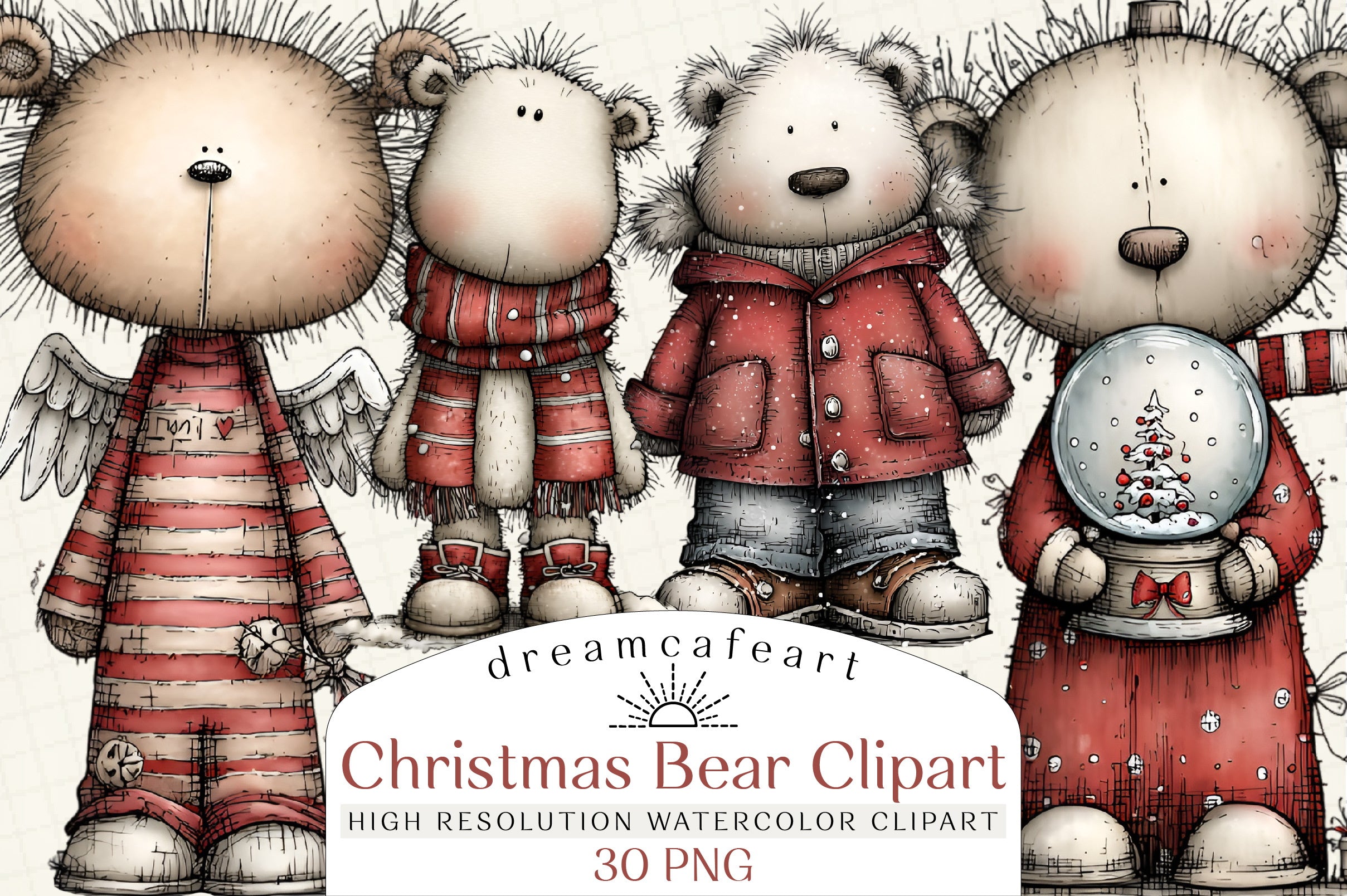 Whimsical Christmas Bear Clipart Bundle