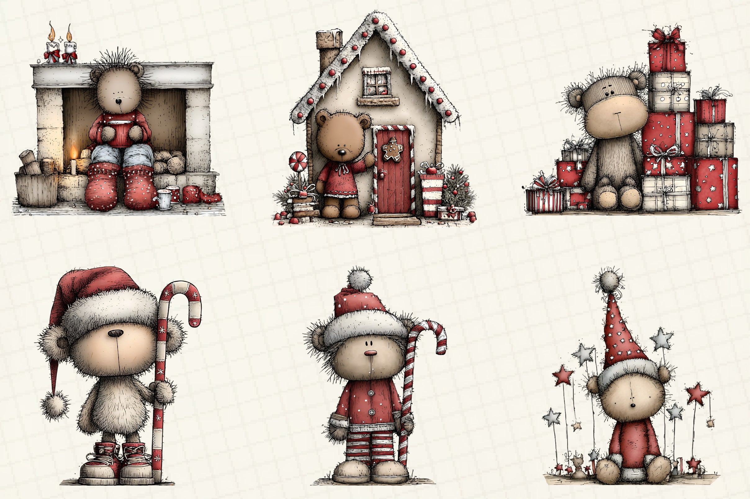 Whimsical Christmas Bear Clipart Bundle