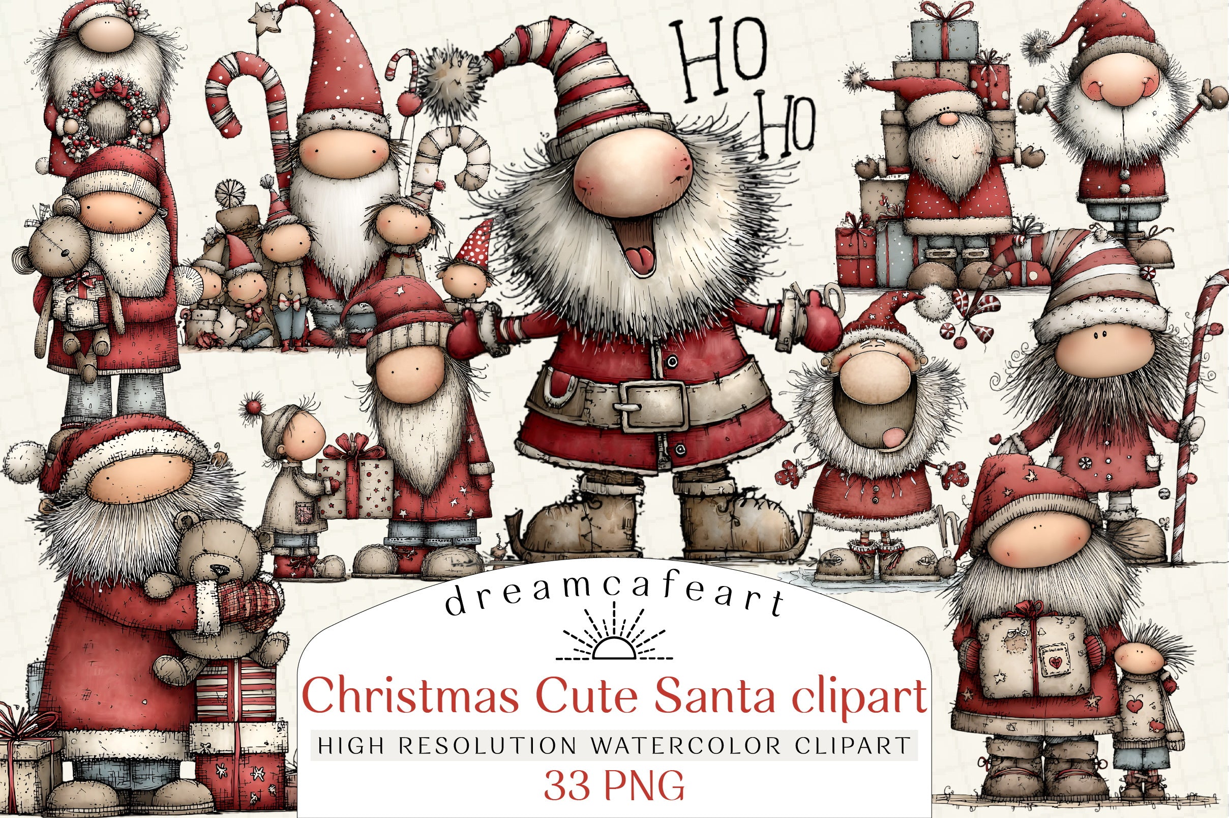Whimsical Christmas Santa Clipart Bundle