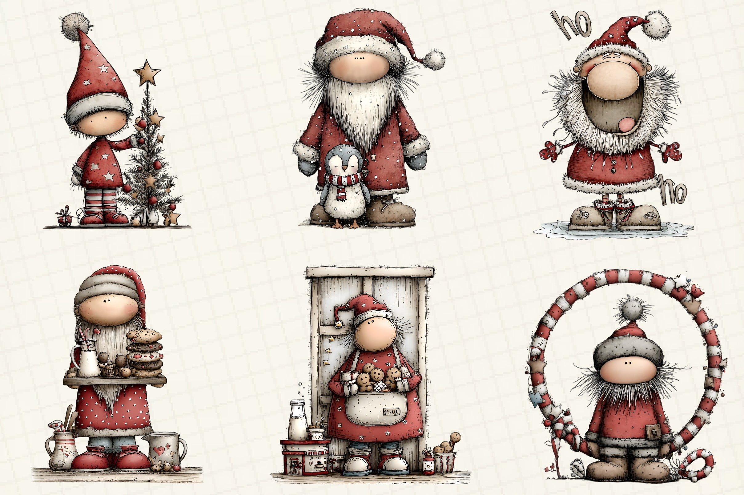 Whimsical Christmas Santa Clipart Bundle