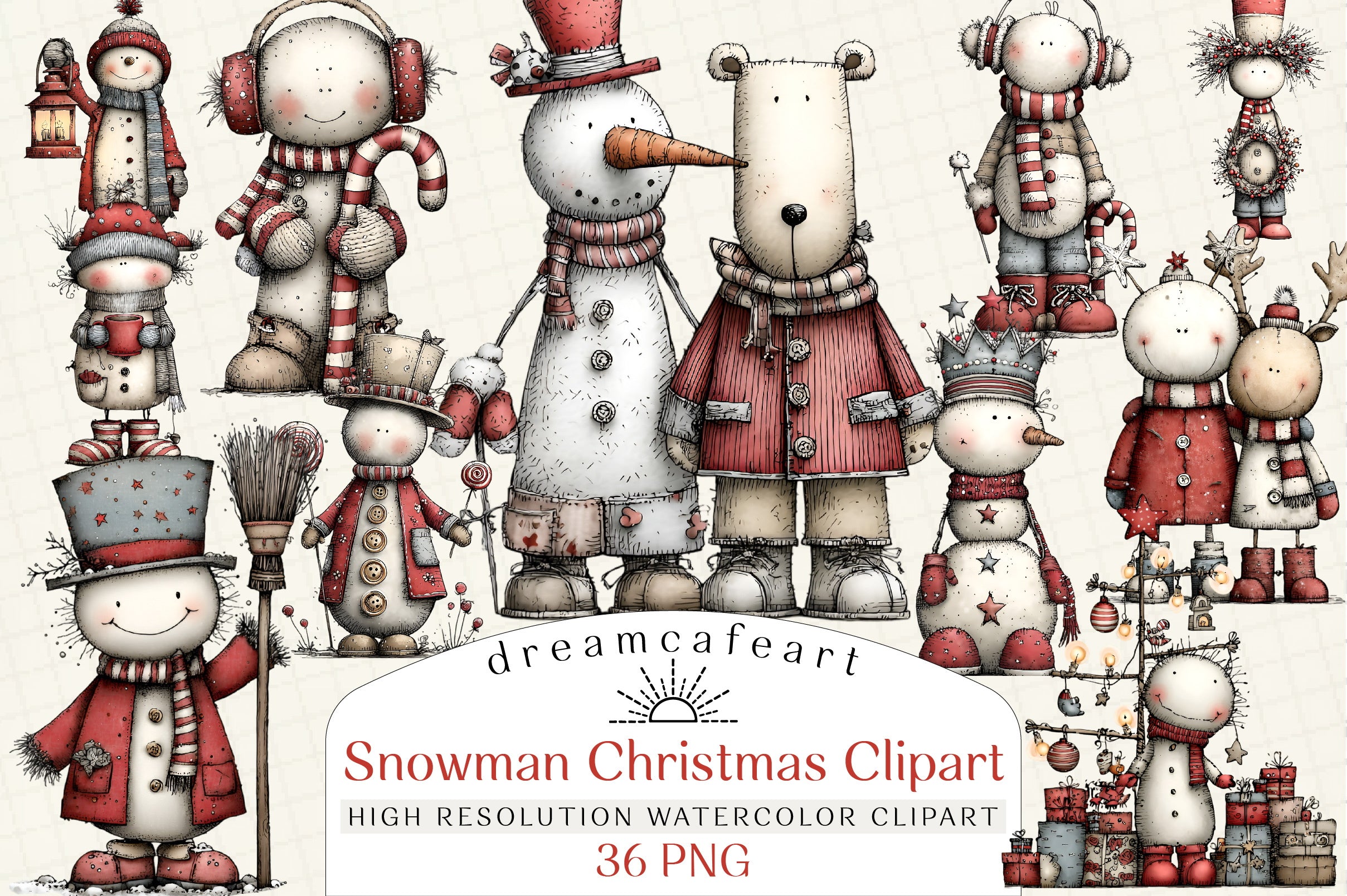 Whimsical Christmas Snowman Clipart Bundle