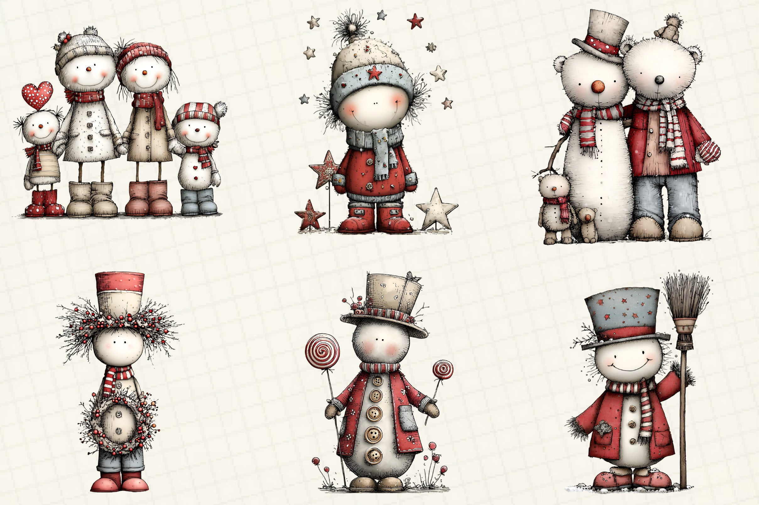 Whimsical Christmas Snowman Clipart Bundle