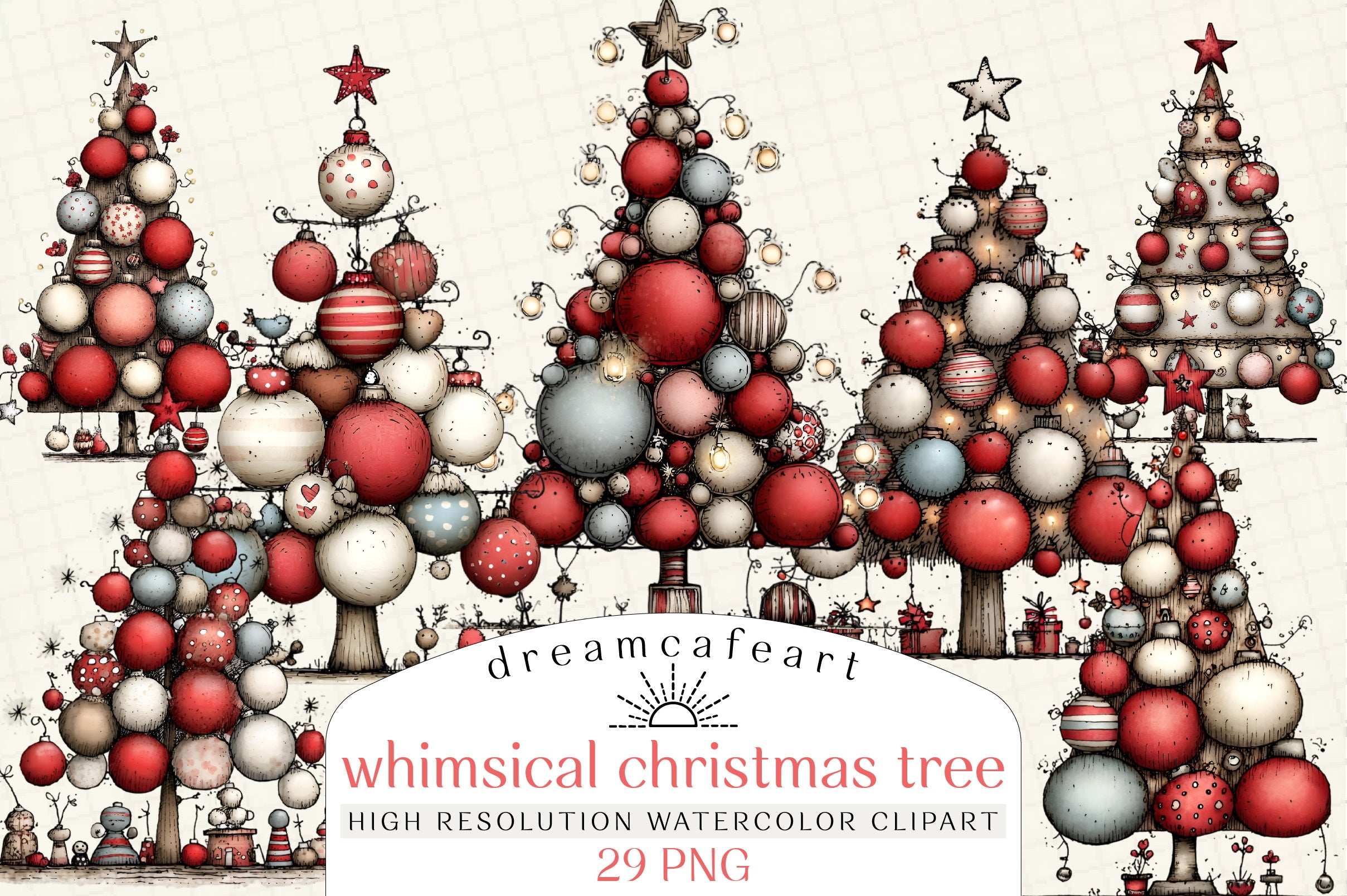 Whimsical Christmas Tree Clipart Bundle