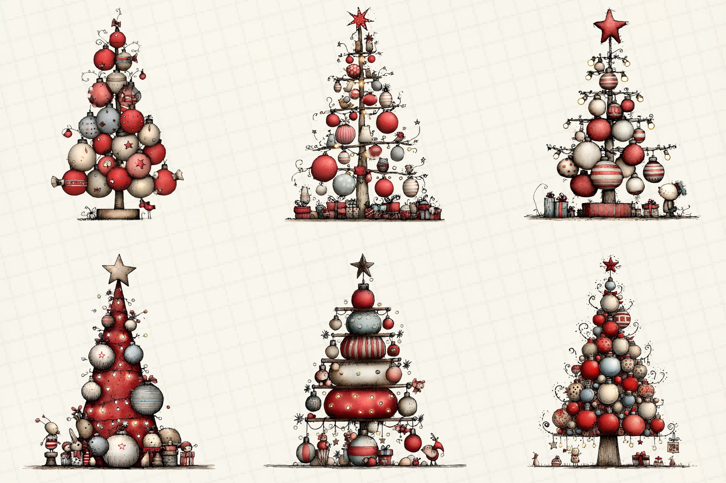 Whimsical Christmas Tree Clipart Bundle