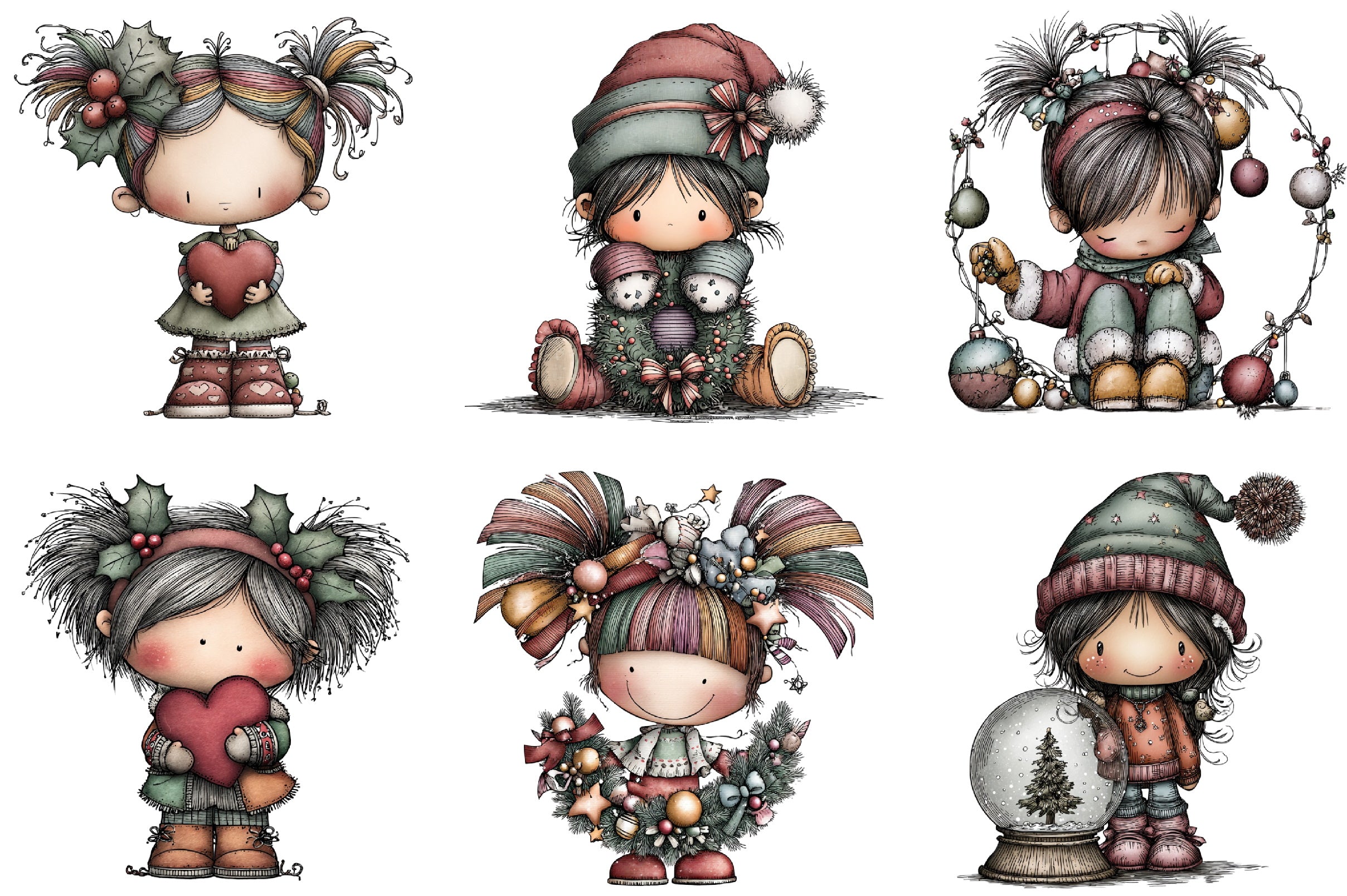 Whimsical Fantasy Christmas Girl Clipart Bundle